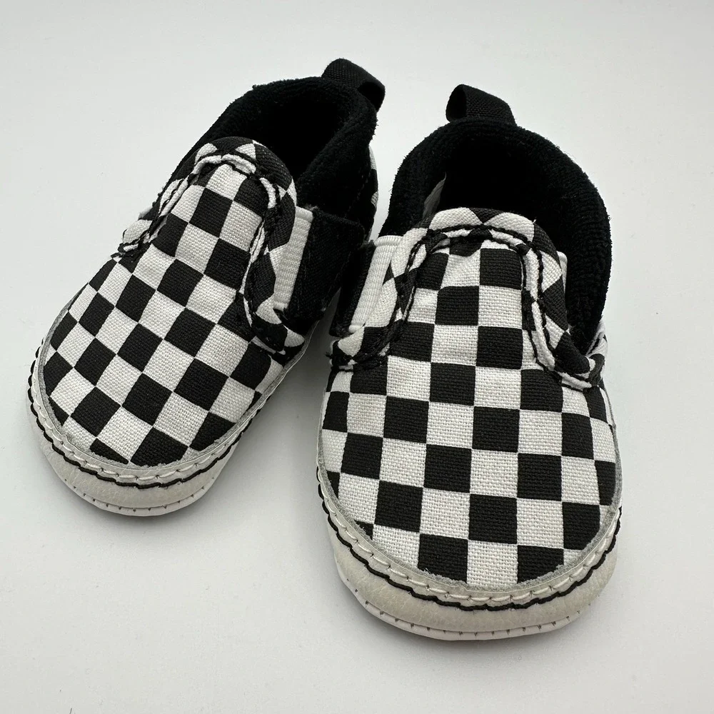 VANS Baby Checkerboard Slip On Canvas Low Top Shoes Black White Infant 1